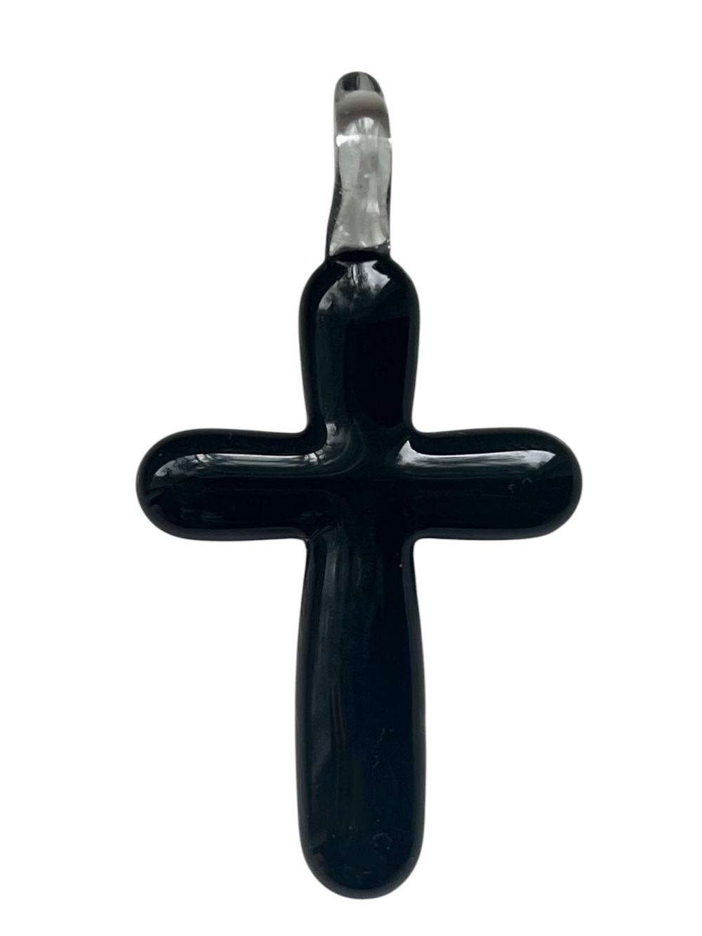 STUNNING Black Glass Jesus Cross Hanging Pendant!